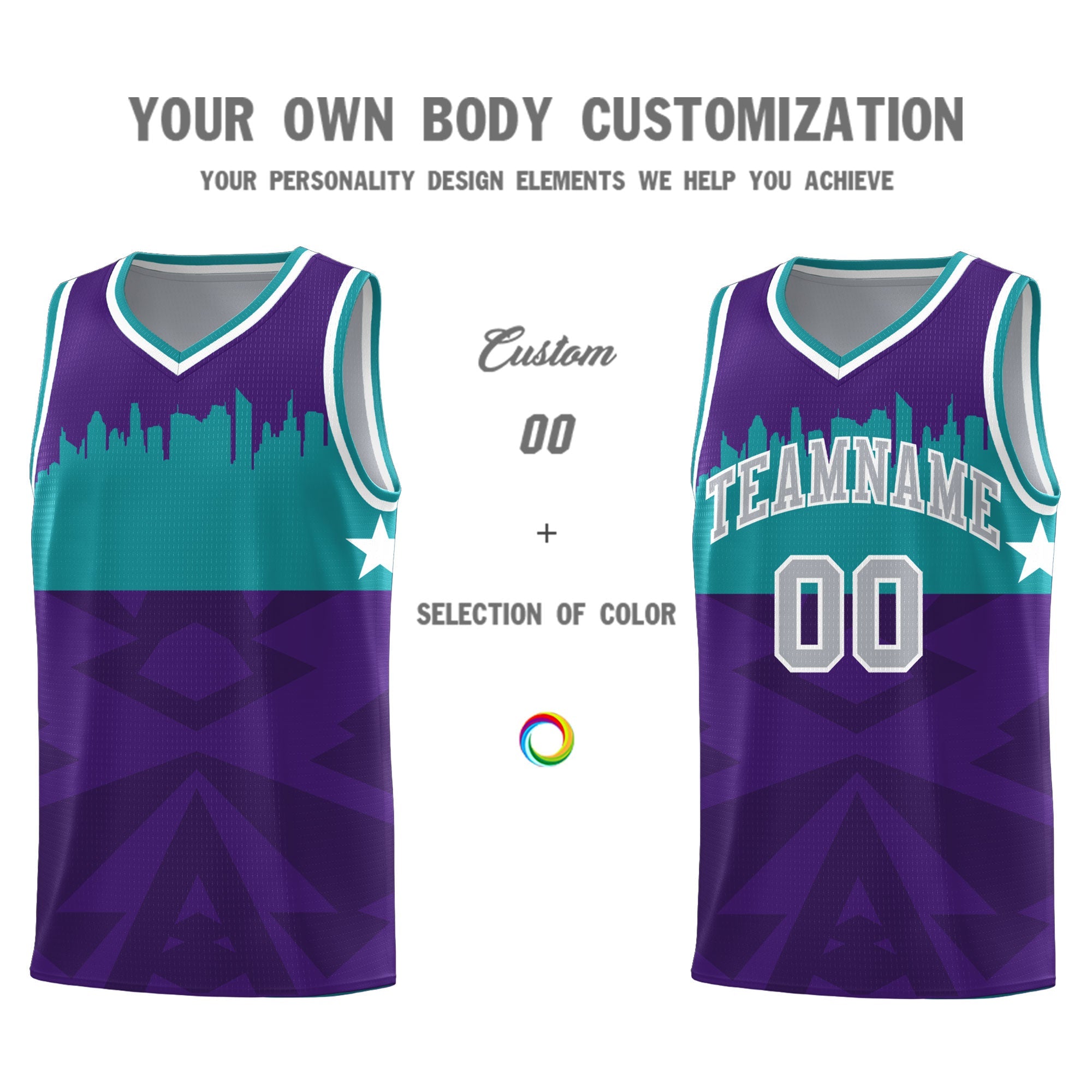 Custom Purple Personalized City Silhouette Pattern Sports Uniform Basketball Jersey