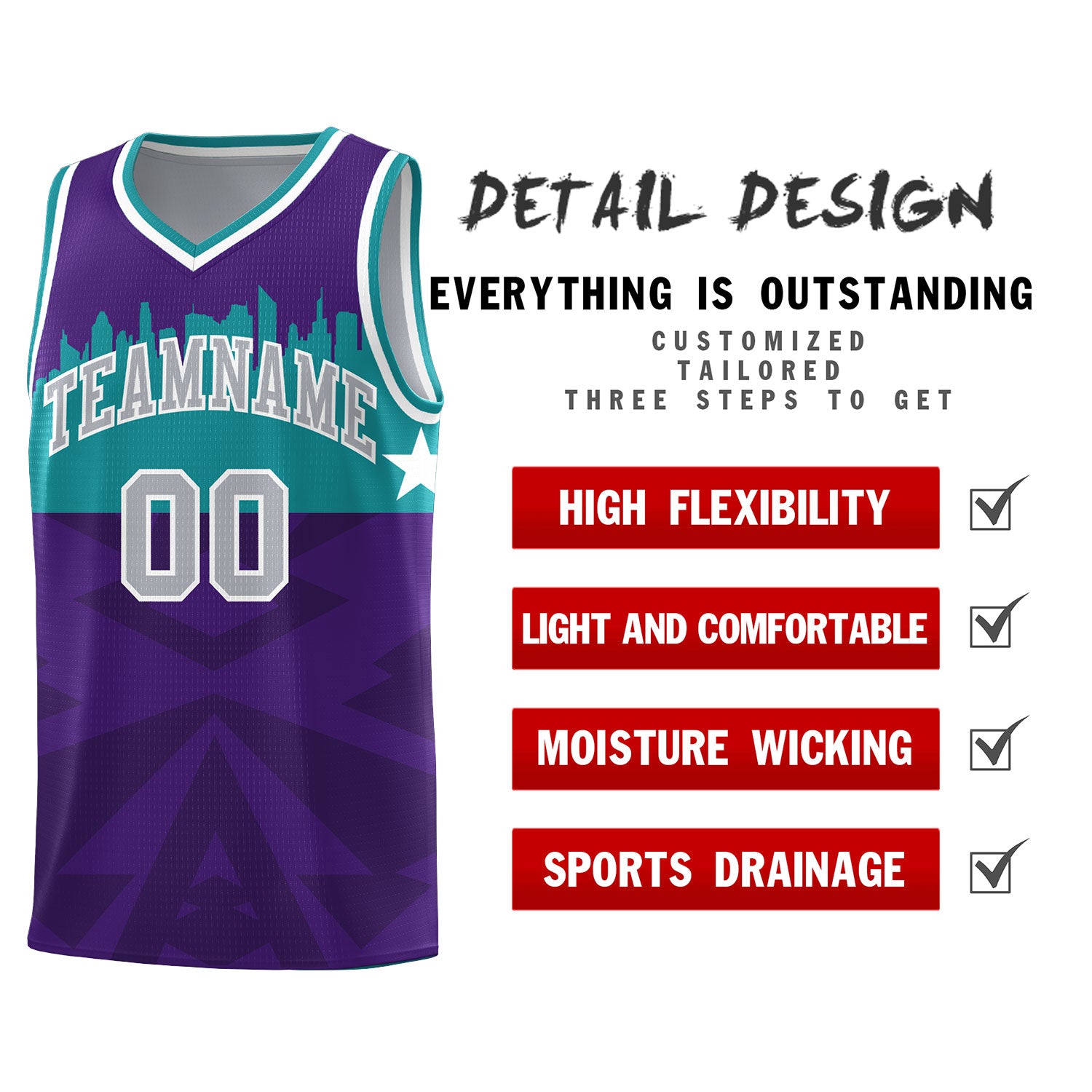 Custom Purple Personalized City Silhouette Pattern Sports Uniform Basketball Jersey