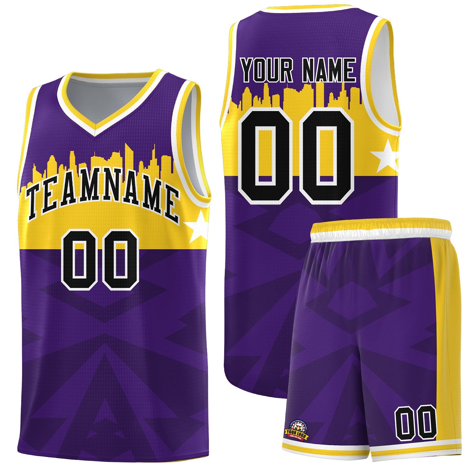 Custom Purple Personalized City Silhouette Pattern Sports Uniform Basketball Jersey