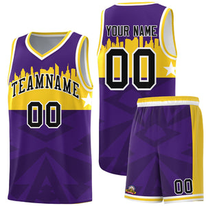 Custom Purple Personalized City Silhouette Pattern Sports Uniform Basketball Jersey