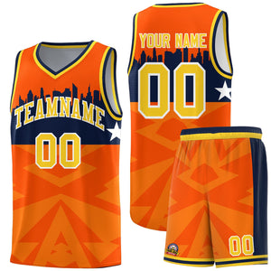 Custom Orange Personalized City Silhouette Pattern Sports Uniform Basketball Jersey