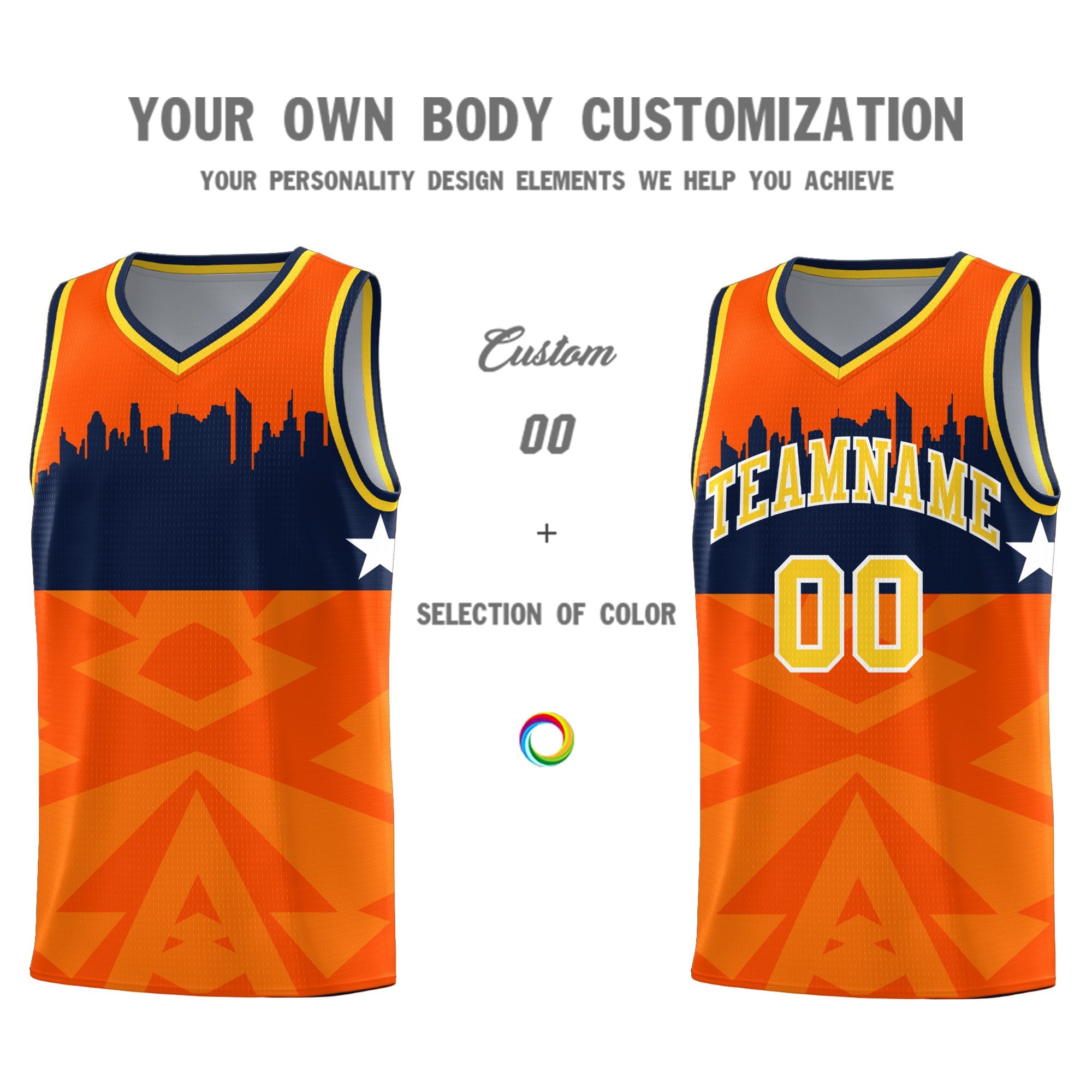 Custom Orange Personalized City Silhouette Pattern Sports Uniform Basketball Jersey