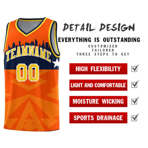 Custom Orange Personalized City Silhouette Pattern Sports Uniform Basketball Jersey