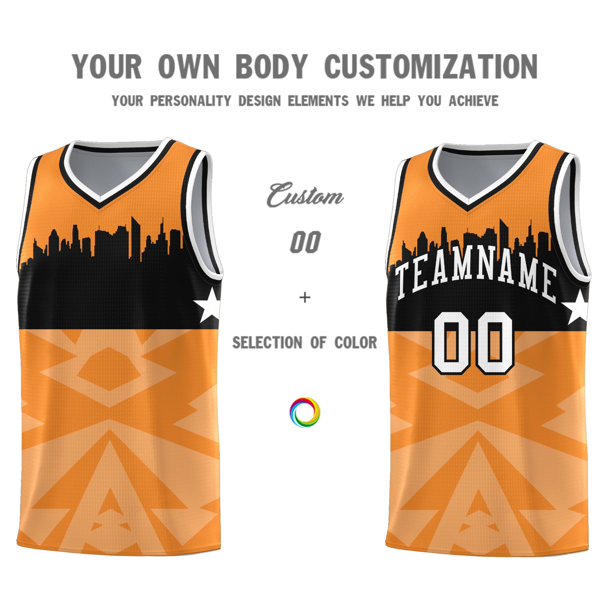 Custom Orange Personalized City Silhouette Pattern Sports Uniform Basketball Jersey