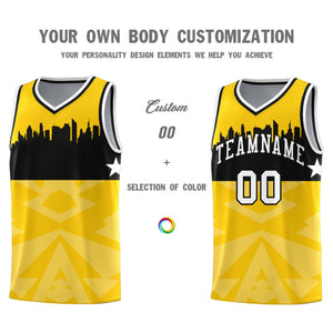 Custom Gold Personalized City Silhouette Pattern Sports Uniform Basketball Jersey