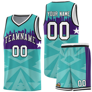 Custom Bright Green Personalized City Silhouette Pattern Sports Uniform Basketball Jersey