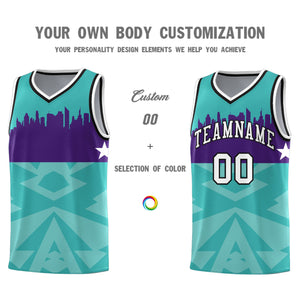 Custom Bright Green Personalized City Silhouette Pattern Sports Uniform Basketball Jersey