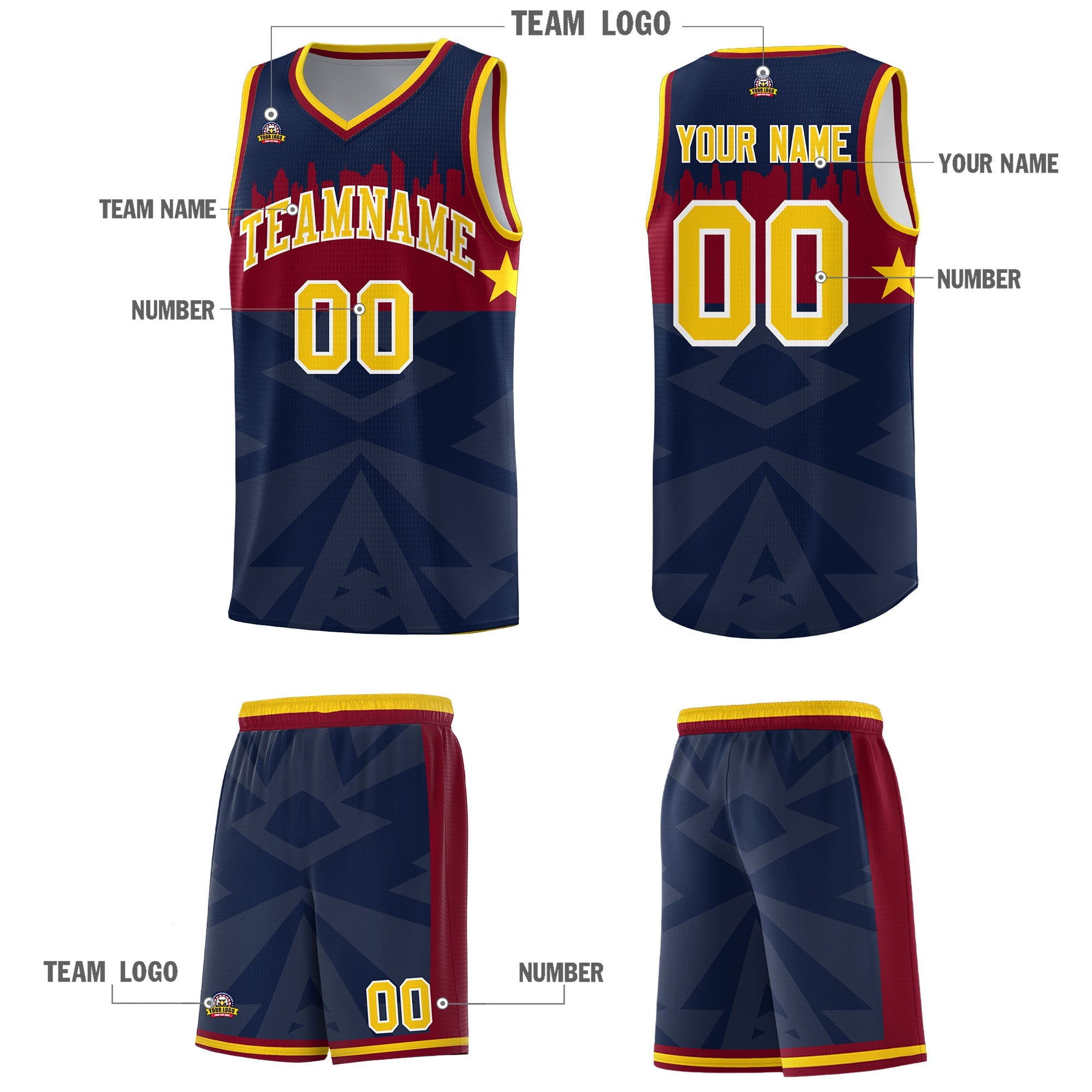 Custom Navy Personalized City Silhouette Pattern Sports Uniform Basketball Jersey