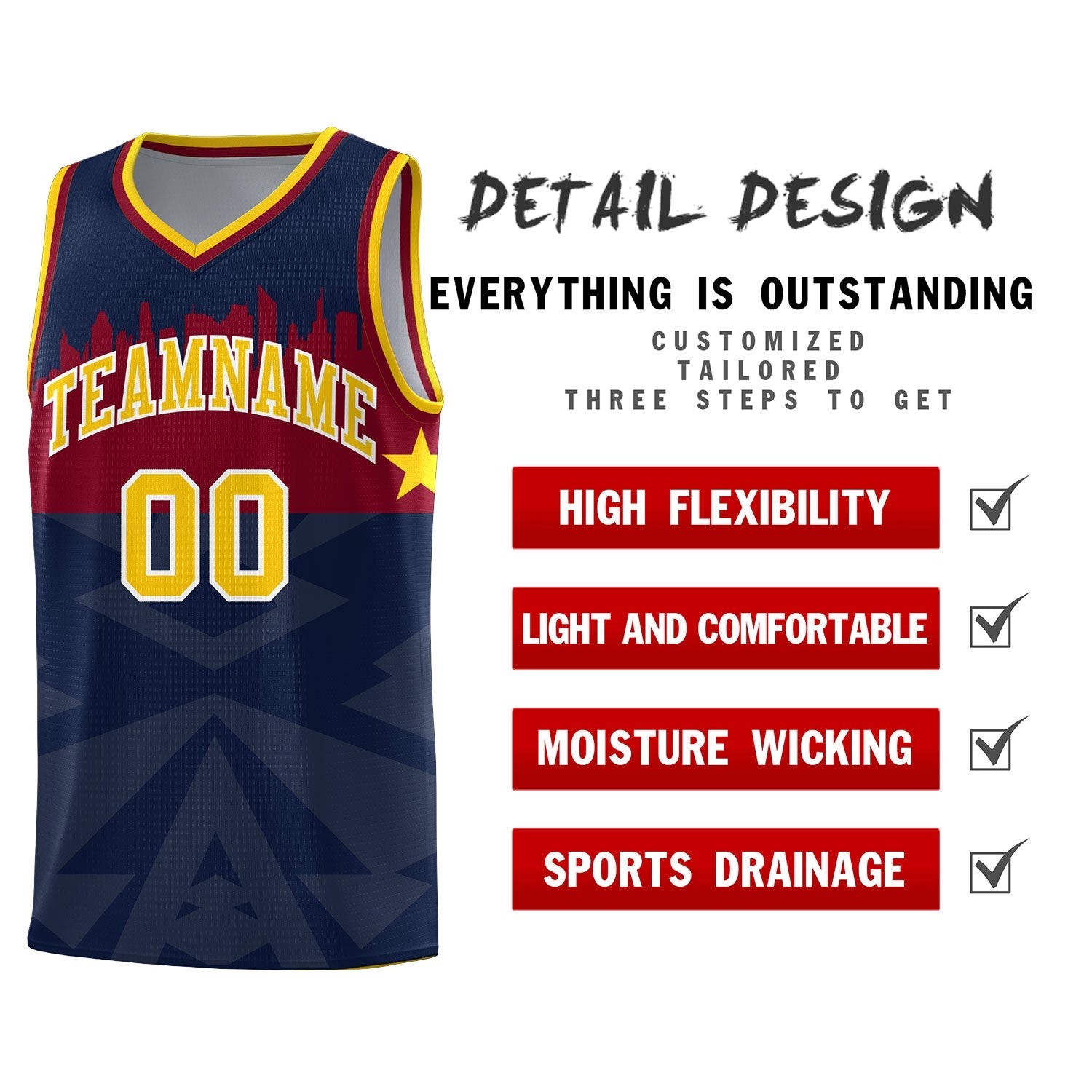 Custom Navy Personalized City Silhouette Pattern Sports Uniform Basketball Jersey