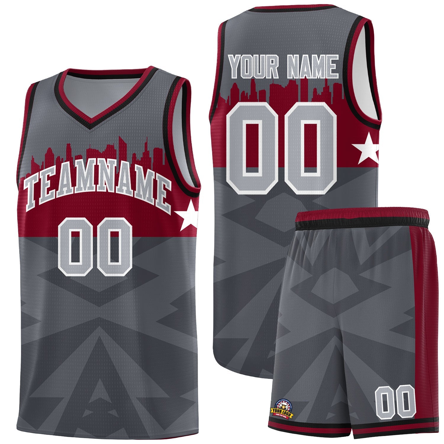 Custom Dark Gray Personalized City Silhouette Pattern Sports Uniform Basketball Jersey