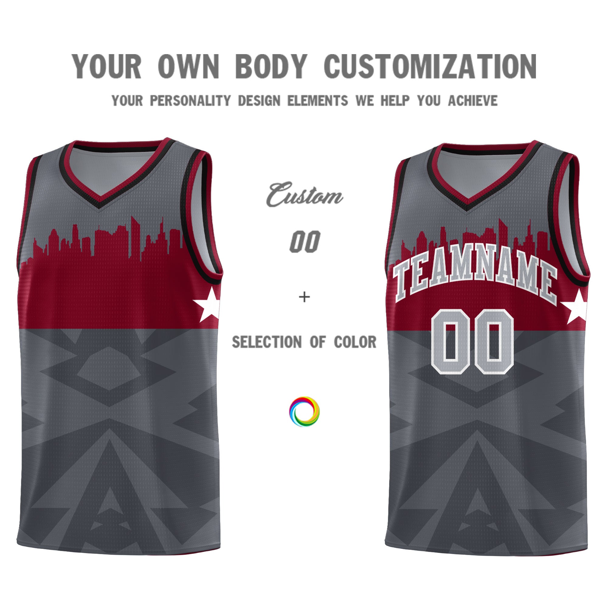 Custom Dark Gray Personalized City Silhouette Pattern Sports Uniform Basketball Jersey