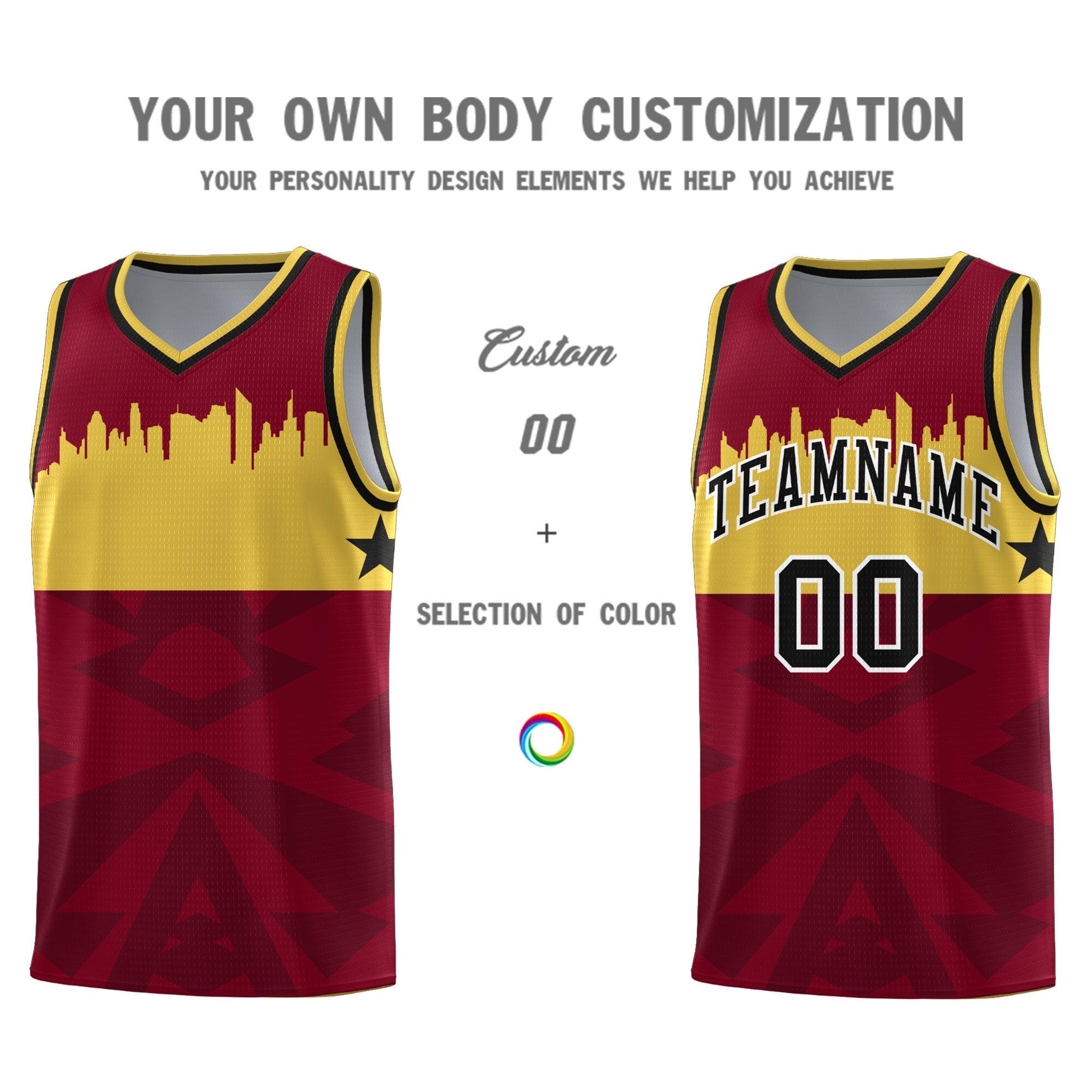 Custom Crimson Personalized City Silhouette Pattern Sports Uniform Basketball Jersey