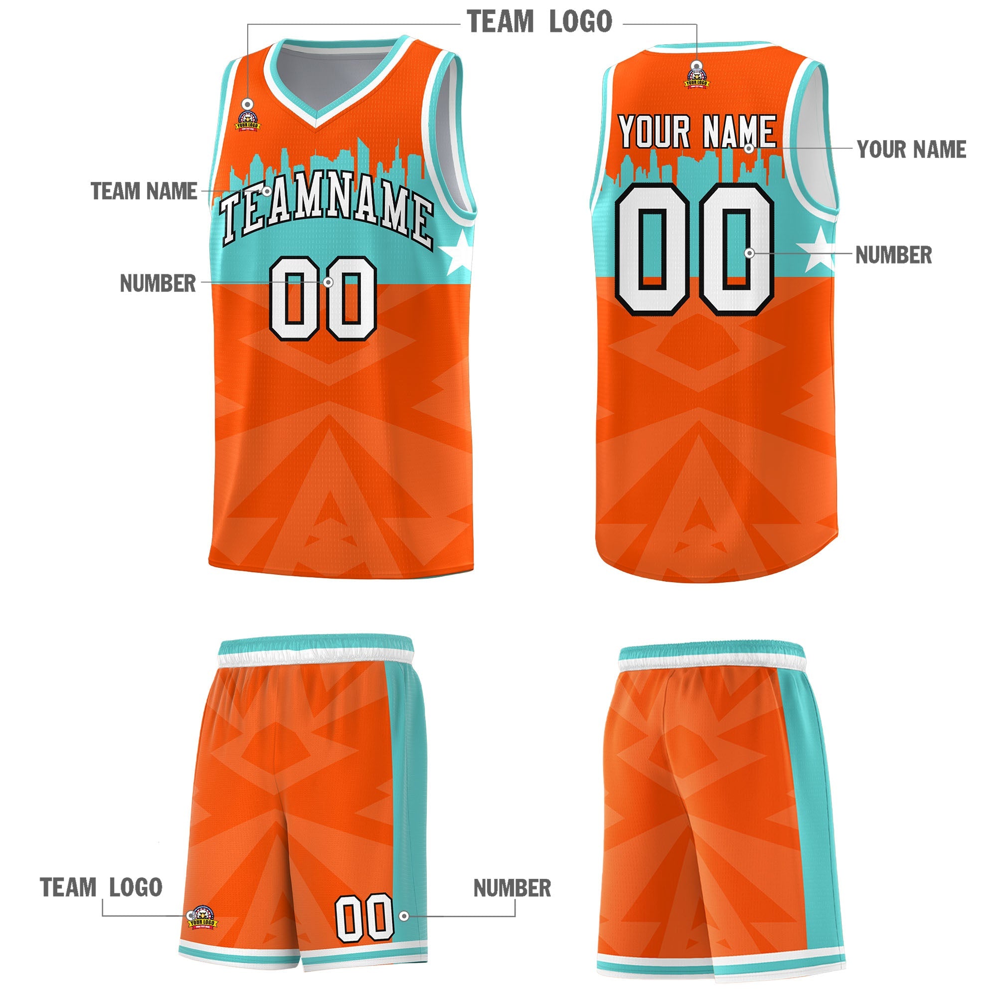 Custom Orange Personalized City Silhouette Pattern Sports Uniform Basketball Jersey