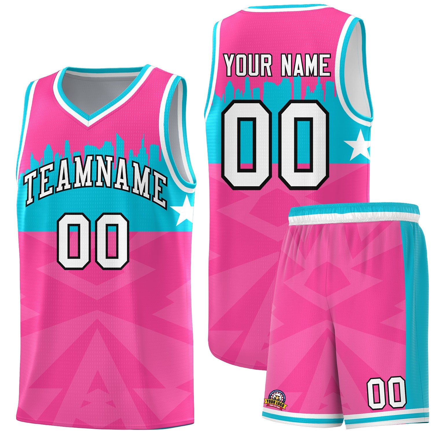 Custom Pink Personalized City Silhouette Pattern Sports Uniform Basketball Jersey