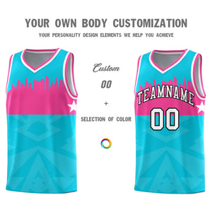 Custom Sky Blue Personalized City Silhouette Pattern Sports Uniform Basketball Jersey