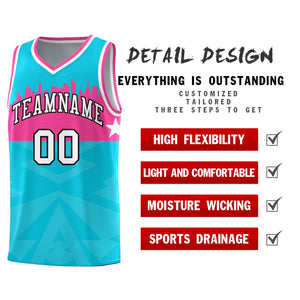 Custom Sky Blue Personalized City Silhouette Pattern Sports Uniform Basketball Jersey