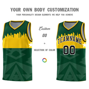 Custom Green Personalized City Silhouette Pattern Sports Uniform Basketball Jersey