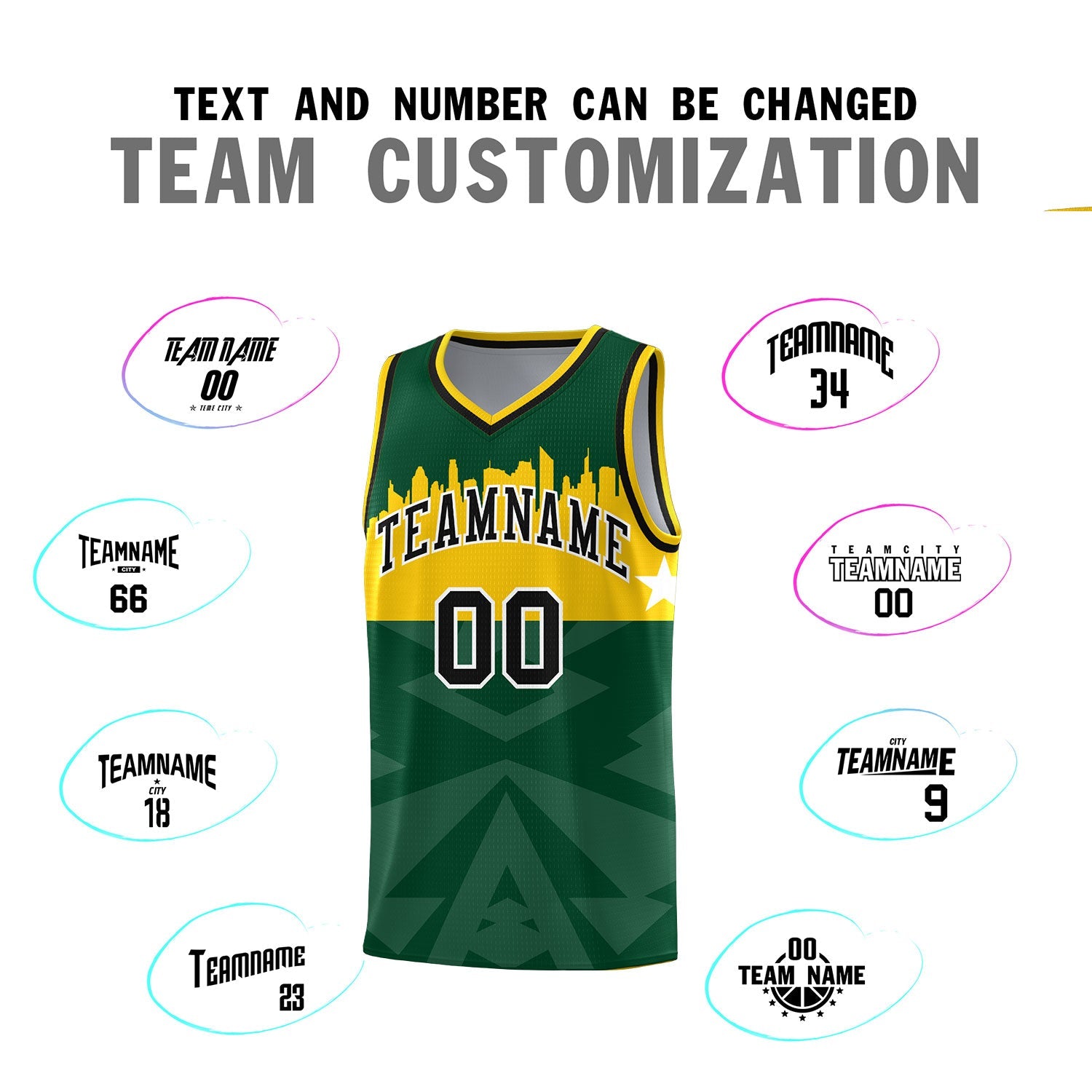 Custom Green Personalized City Silhouette Pattern Sports Uniform Basketball Jersey