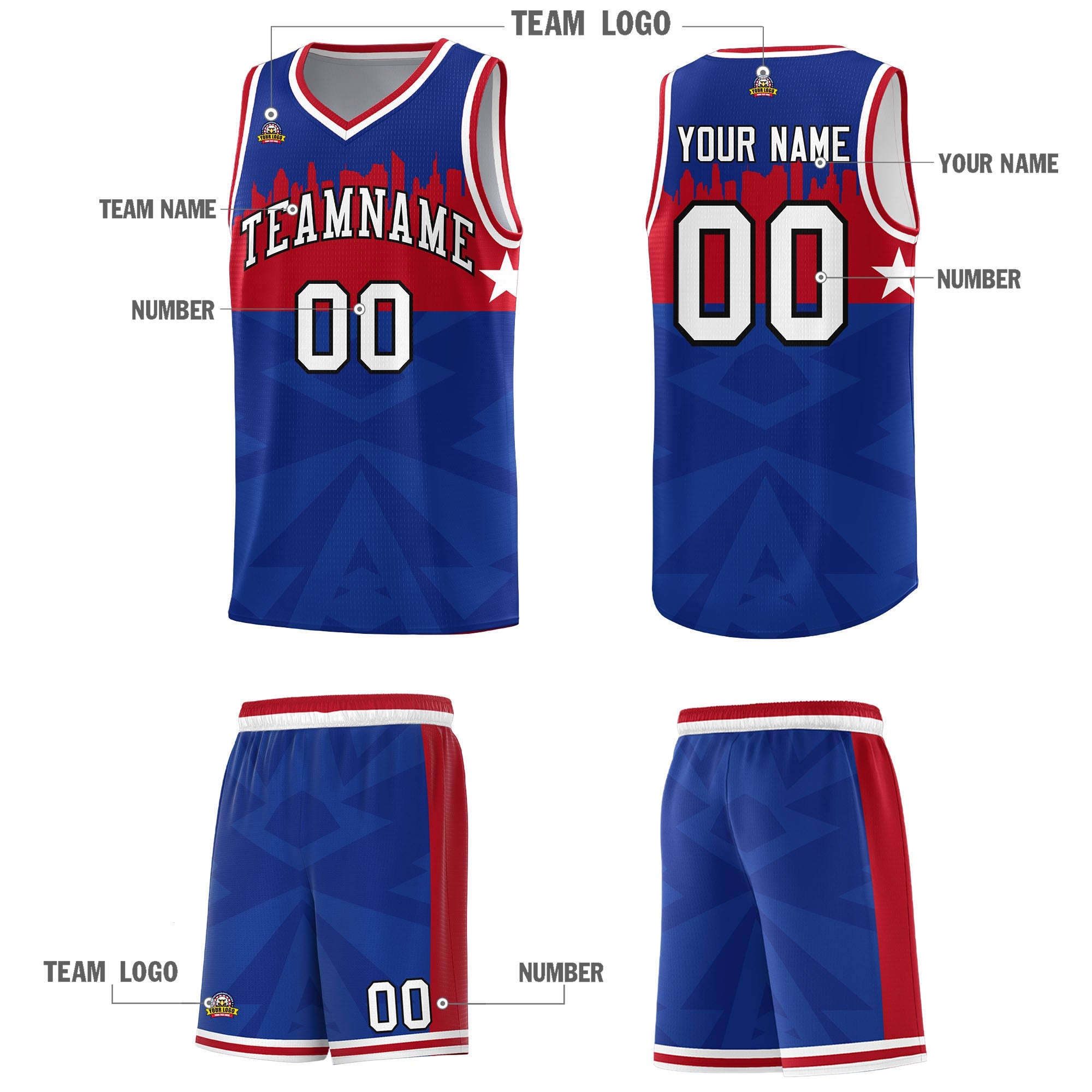 Custom Royal Personalized City Silhouette Pattern Sports Uniform Basketball Jersey