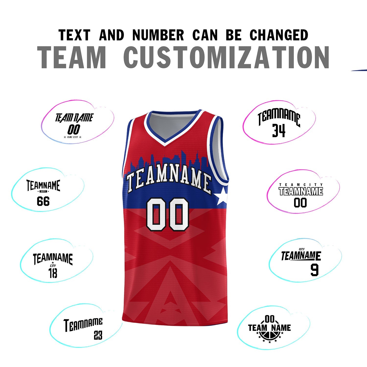 Custom Red Personalized City Silhouette Pattern Sports Uniform Basketball Jersey