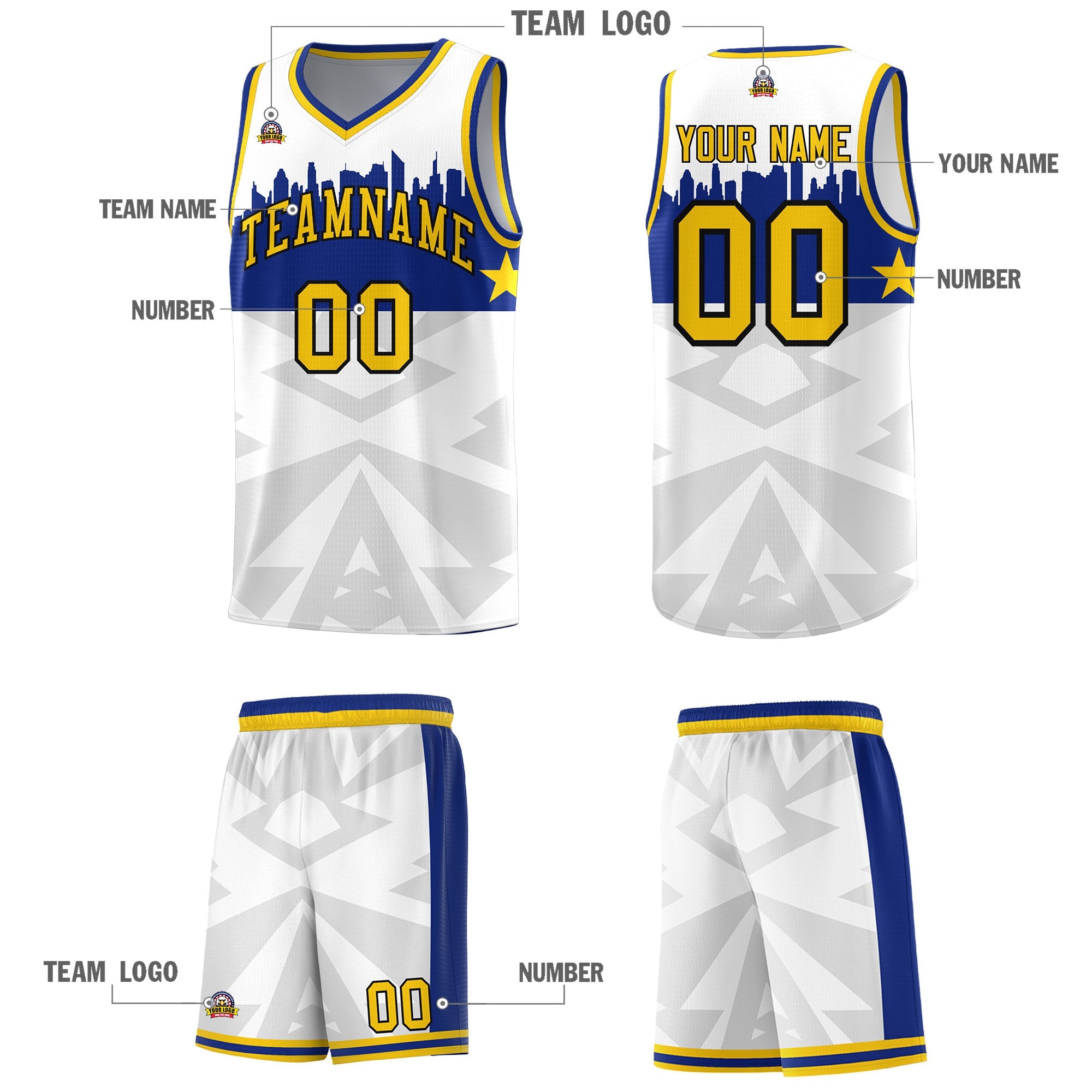 Custom White Personalized City Silhouette Pattern Sports Uniform Basketball Jersey