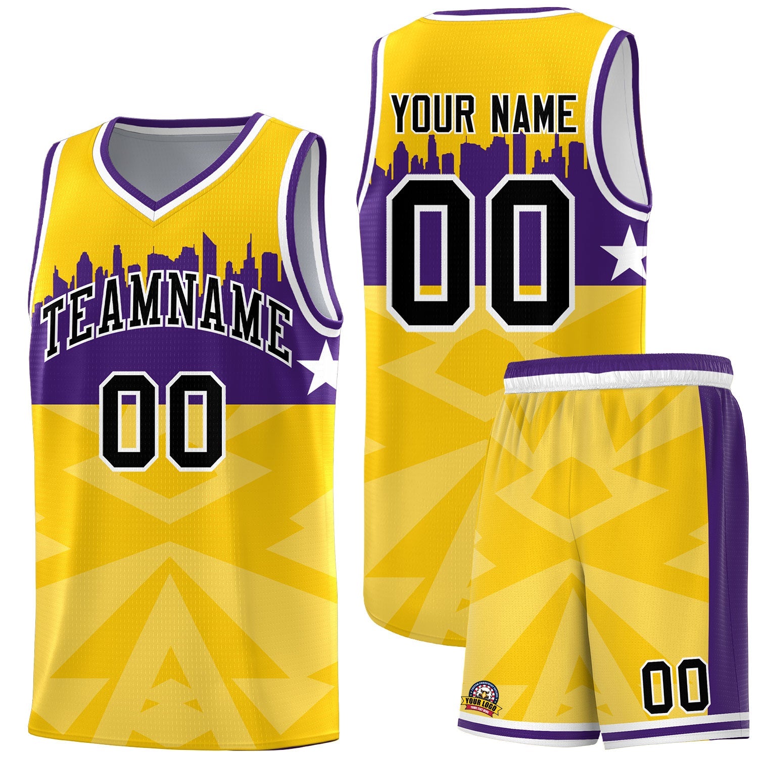 Custom Gold Personalized City Silhouette Pattern Sports Uniform Basketball Jersey