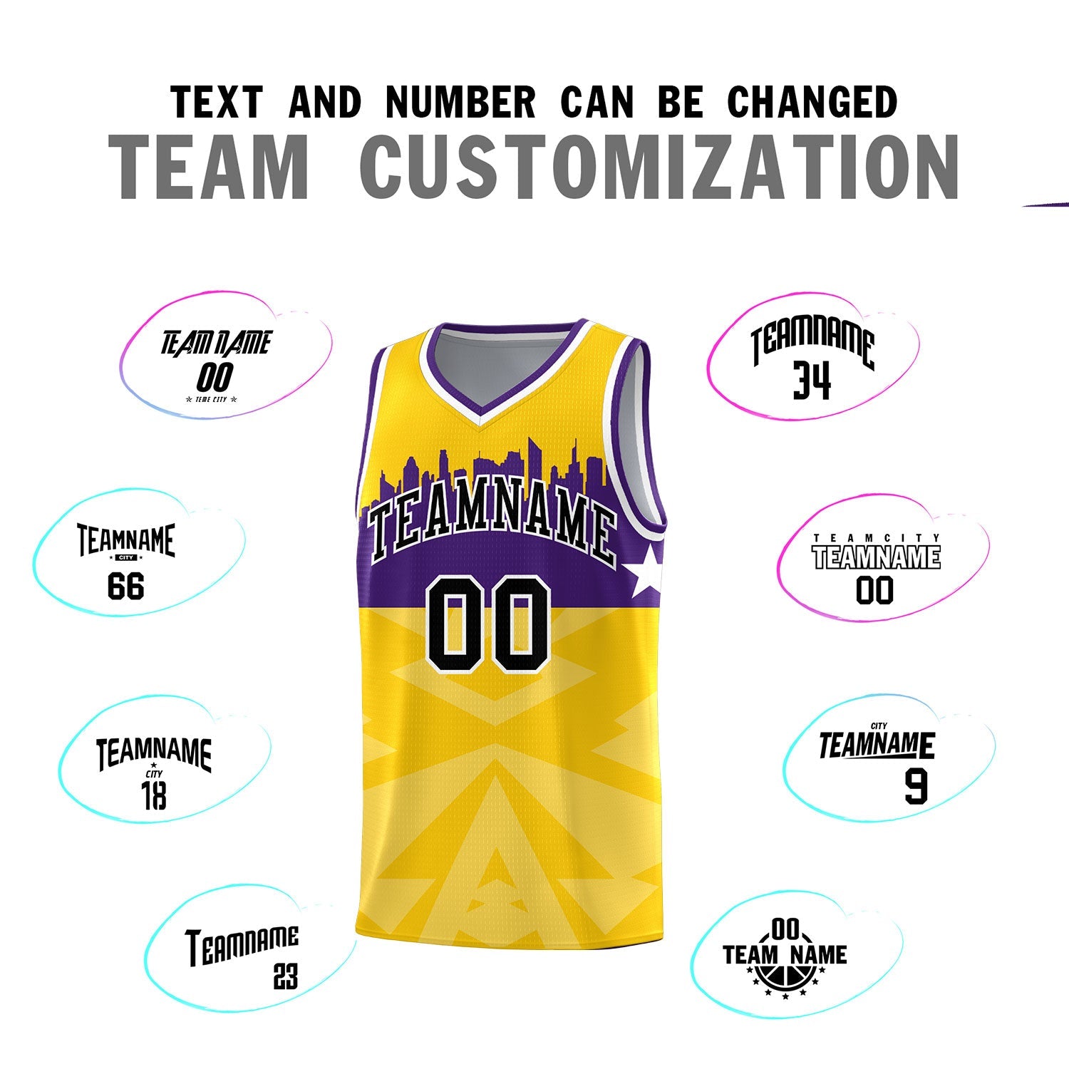 Custom Gold Personalized City Silhouette Pattern Sports Uniform Basketball Jersey