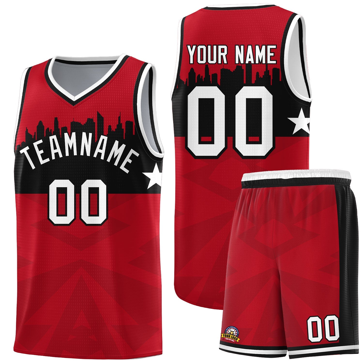 Custom Red Personalized City Silhouette Pattern Sports Uniform Basketball Jersey