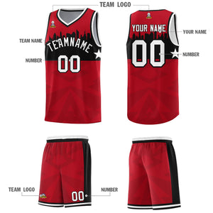 Custom Red Personalized City Silhouette Pattern Sports Uniform Basketball Jersey