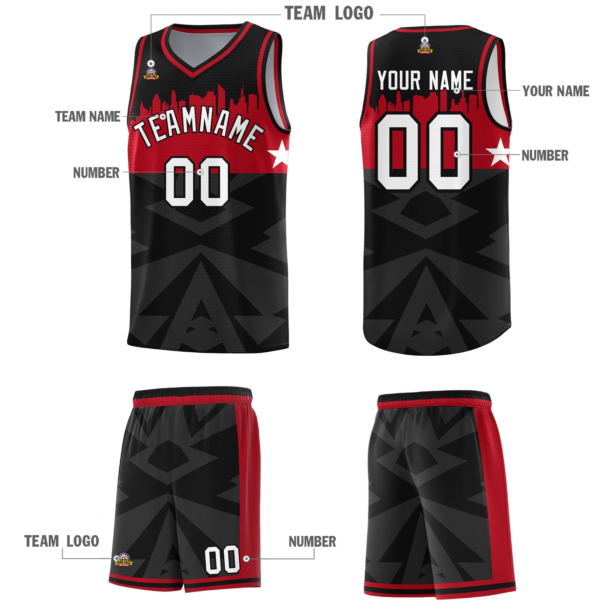 Custom Black Personalized City Silhouette Pattern Sports Uniform Basketball Jersey