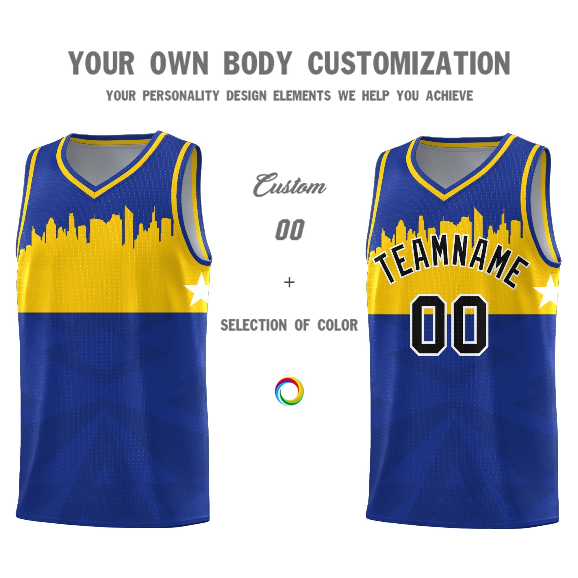 Custom Royal Personalized City Silhouette Pattern Sports Uniform Basketball Jersey