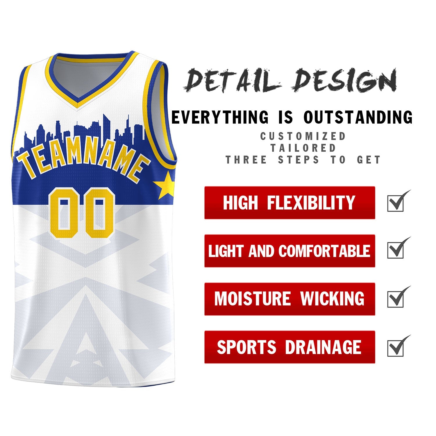 Custom White Personalized City Silhouette Pattern Sports Uniform Basketball Jersey