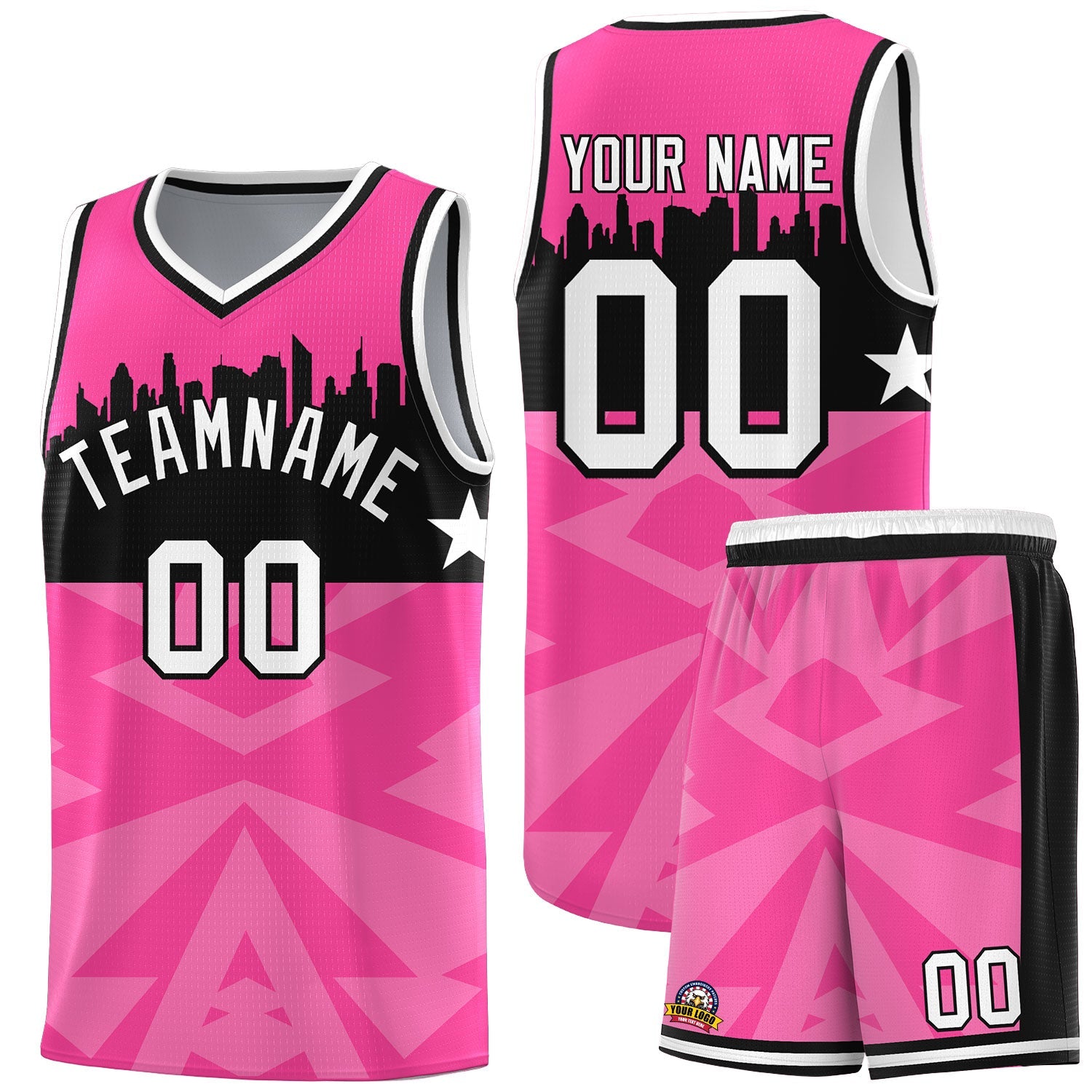 Custom Pink Personalized City Silhouette Pattern Sports Uniform Basketball Jersey