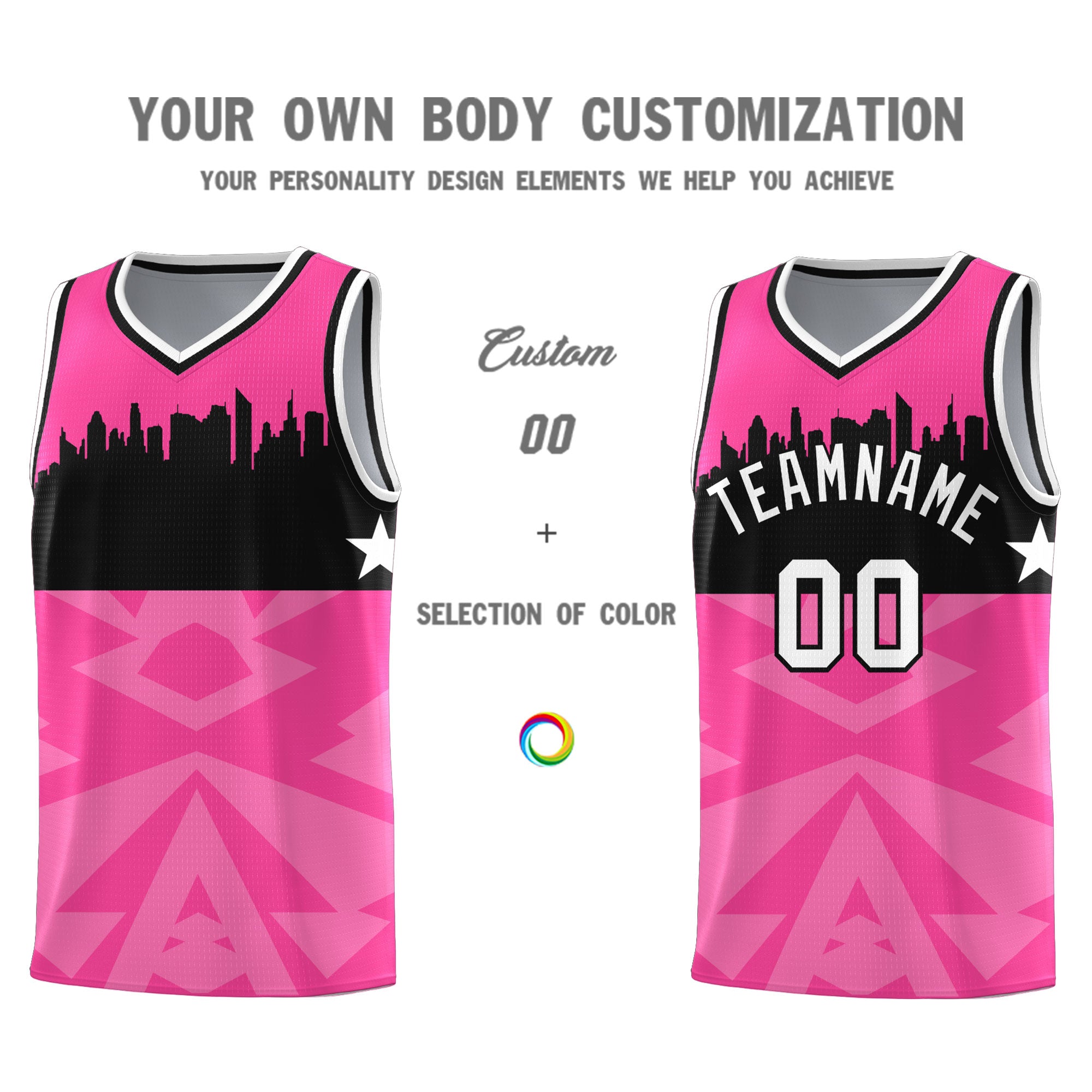 Custom Pink Personalized City Silhouette Pattern Sports Uniform Basketball Jersey