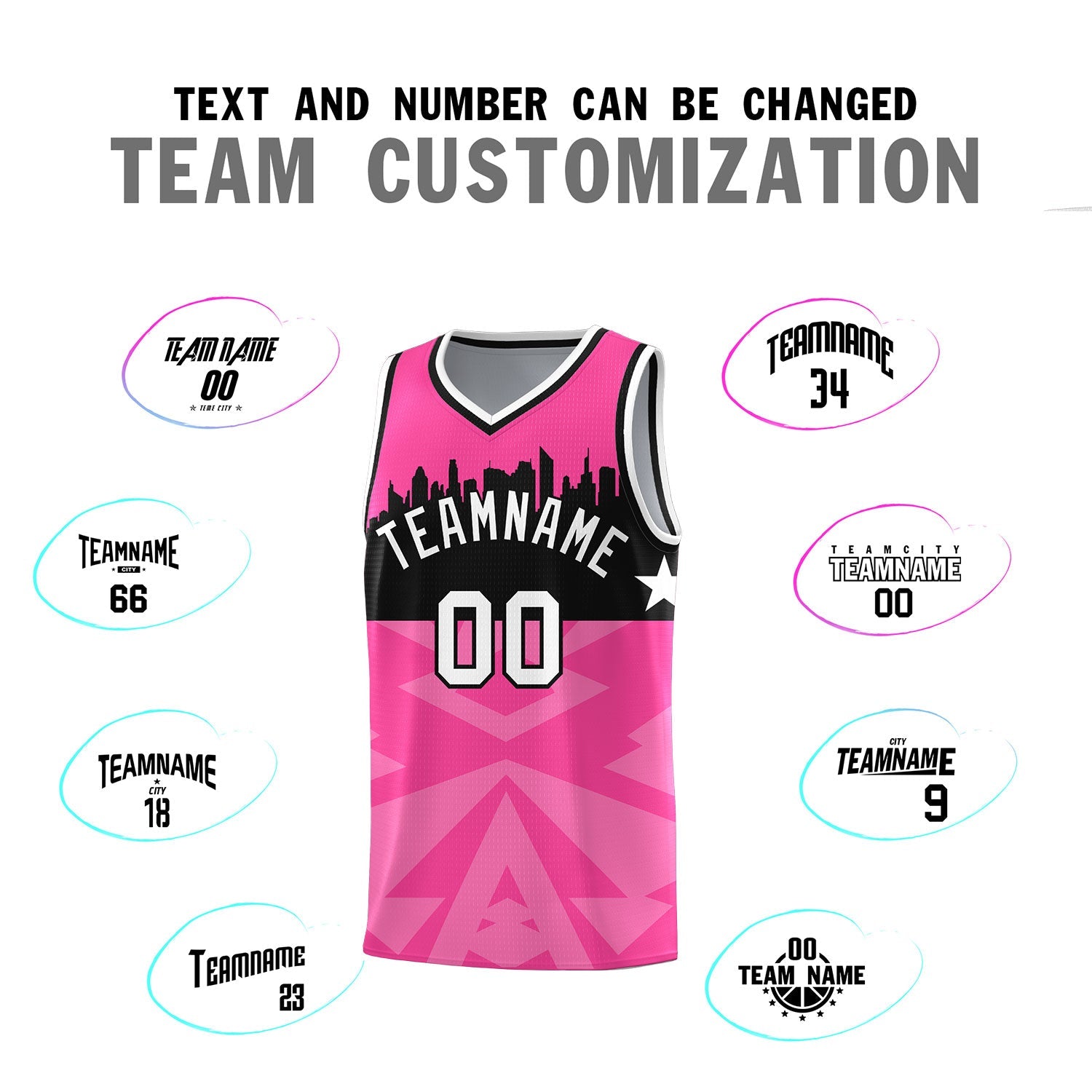 Custom Pink Personalized City Silhouette Pattern Sports Uniform Basketball Jersey