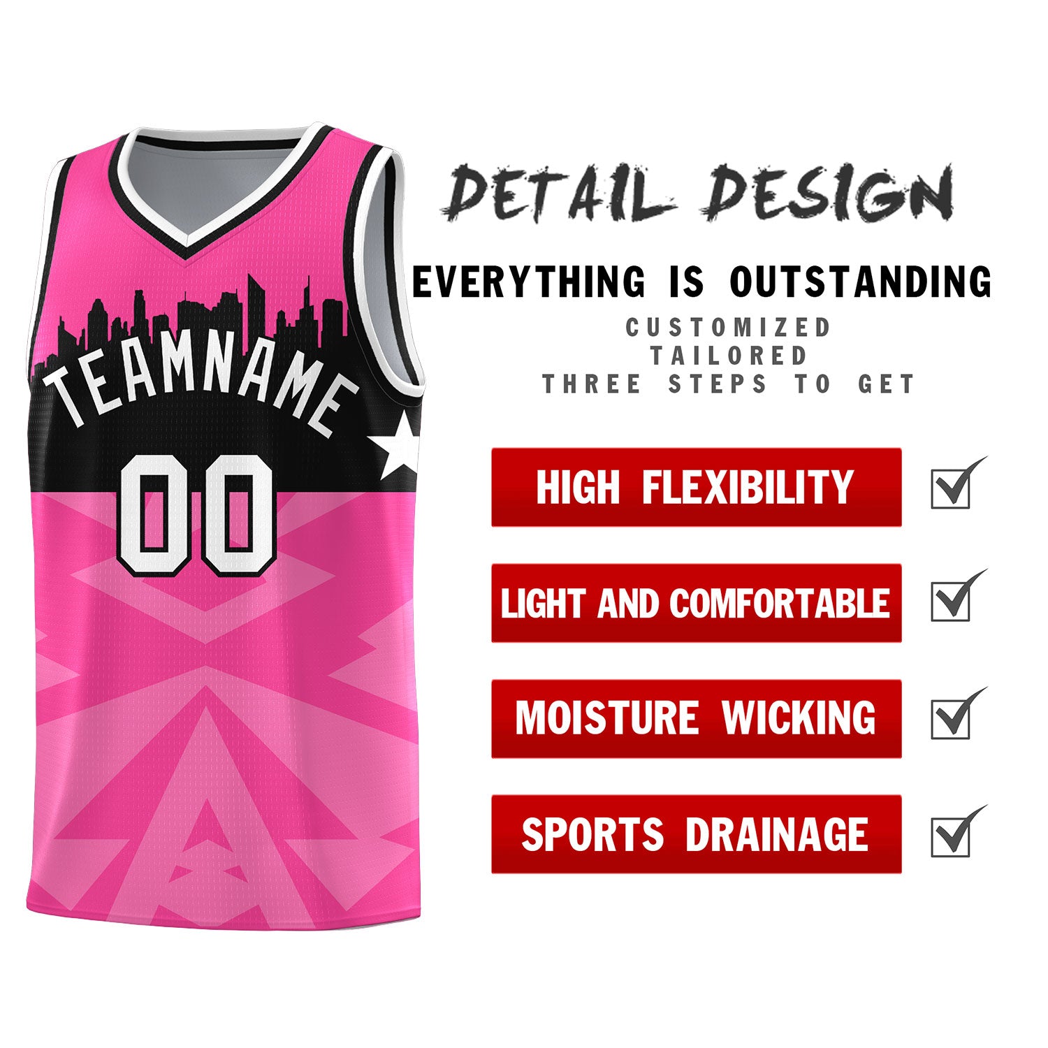 Custom Pink Personalized City Silhouette Pattern Sports Uniform Basketball Jersey