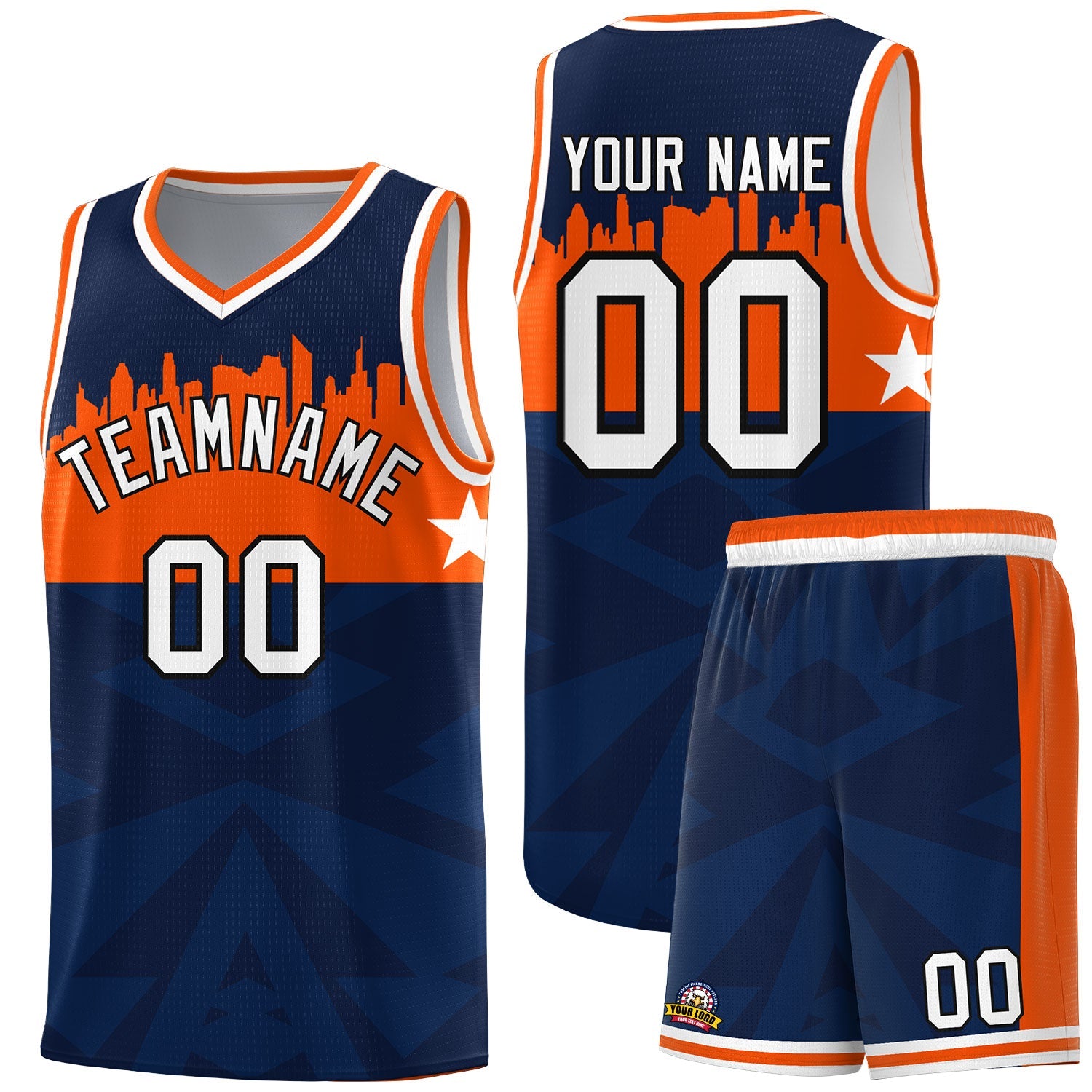 Custom Navy Personalized City Silhouette Pattern Sports Uniform Basketball Jersey