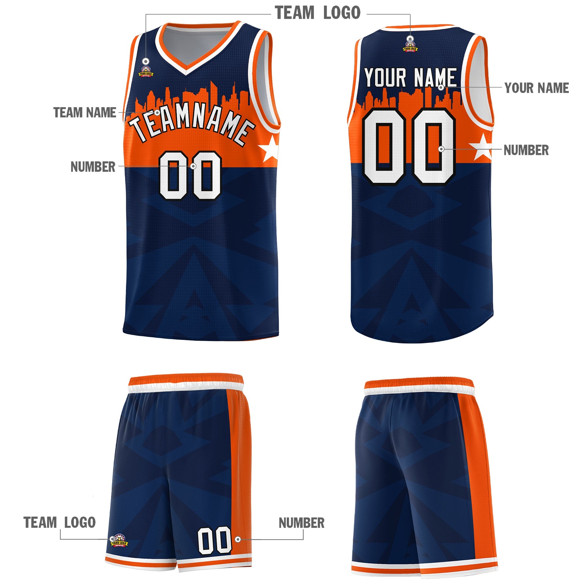 Custom Navy Personalized City Silhouette Pattern Sports Uniform Basketball Jersey