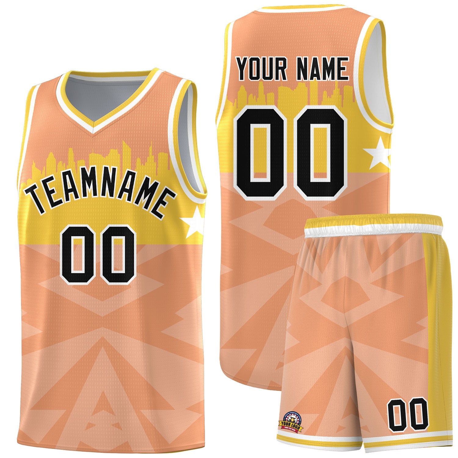 Custom Orange Personalized City Silhouette Pattern Sports Uniform Basketball Jersey