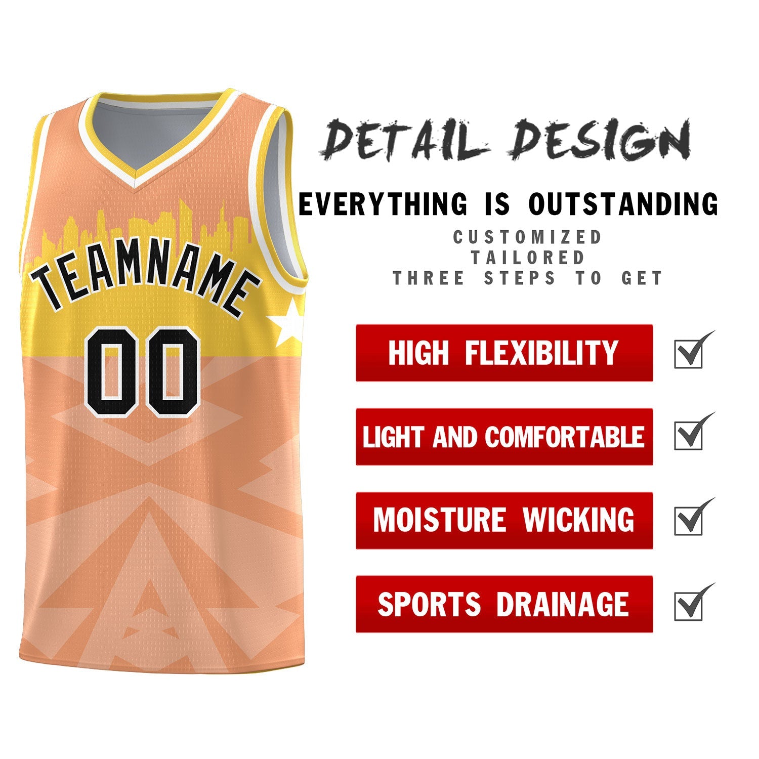 Custom Orange Personalized City Silhouette Pattern Sports Uniform Basketball Jersey