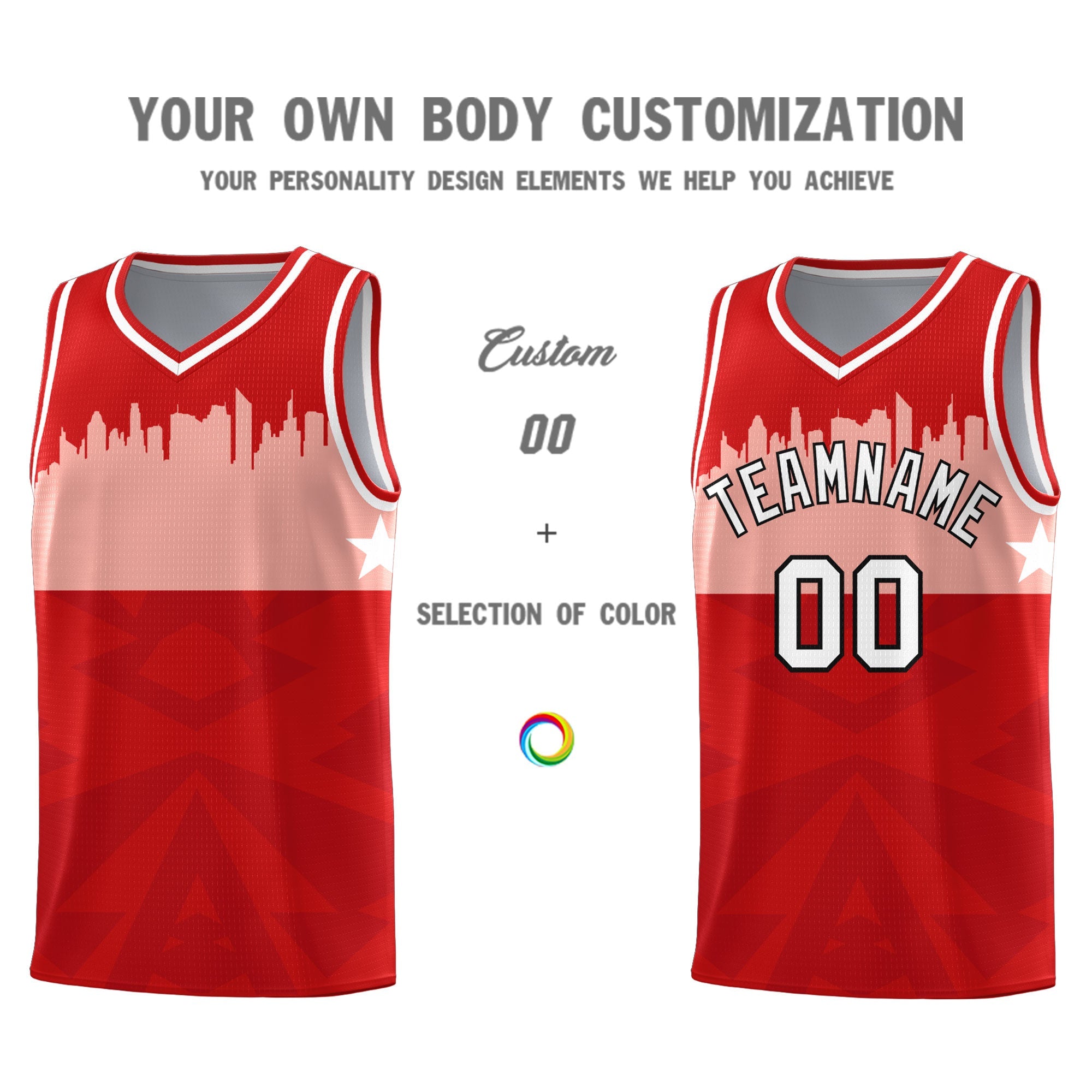 Custom Red Personalized City Silhouette Pattern Sports Uniform Basketball Jersey