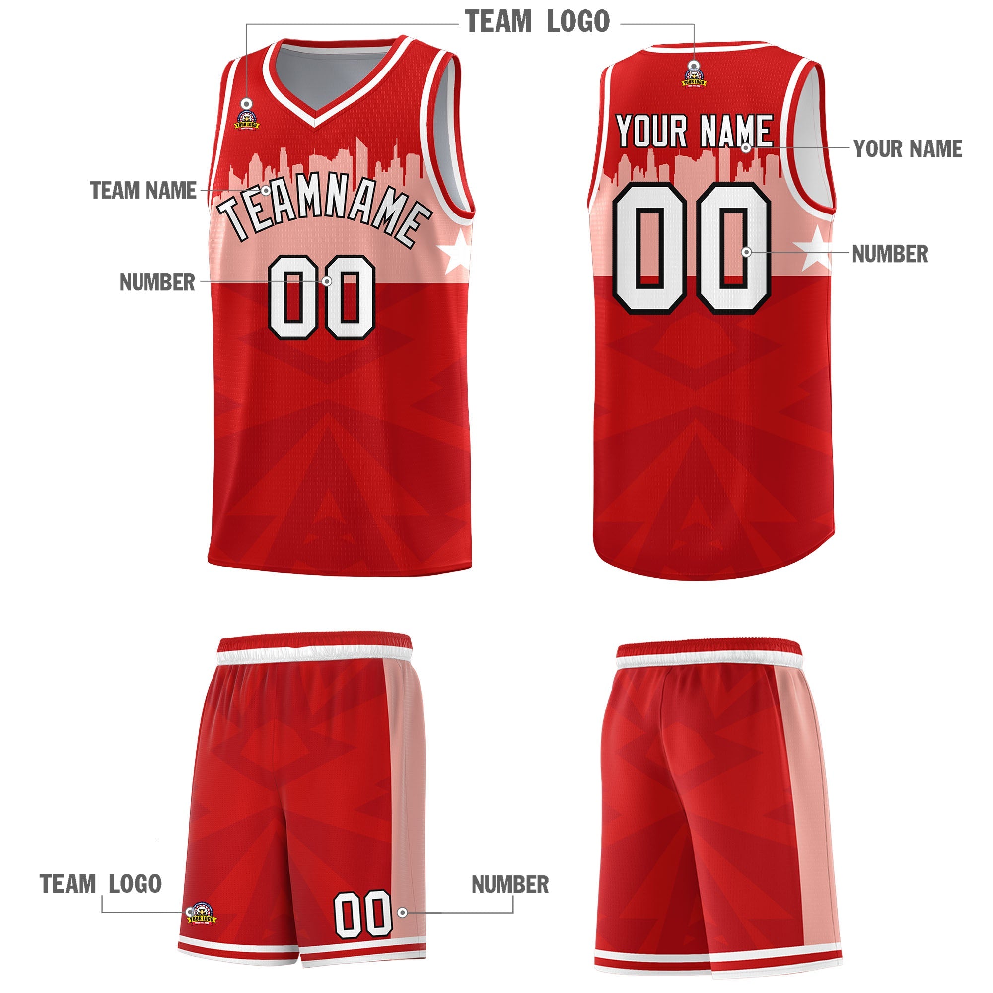 Custom Red Personalized City Silhouette Pattern Sports Uniform Basketball Jersey