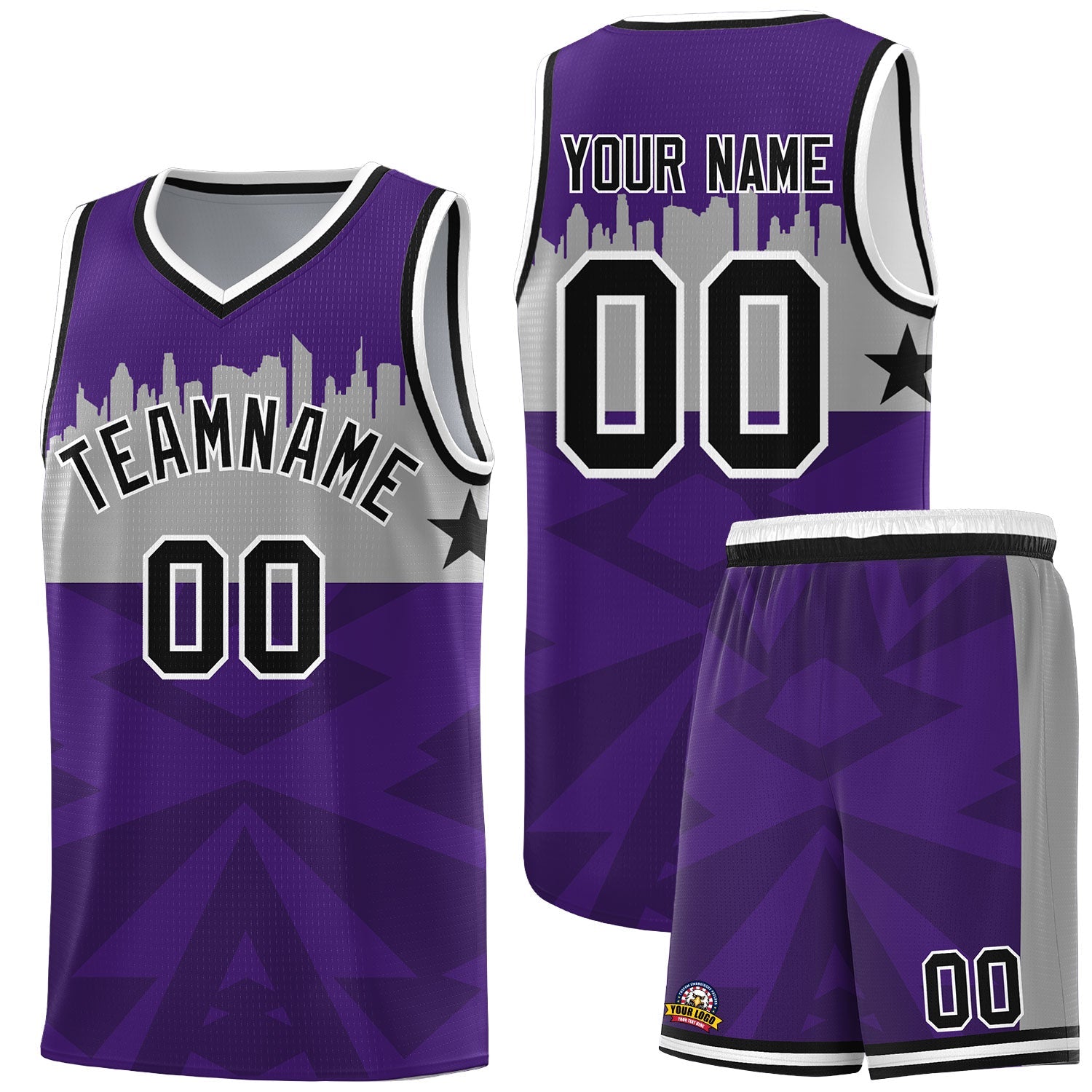 Custom Purple Personalized City Silhouette Pattern Sports Uniform Basketball Jersey