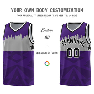 Custom Purple Personalized City Silhouette Pattern Sports Uniform Basketball Jersey