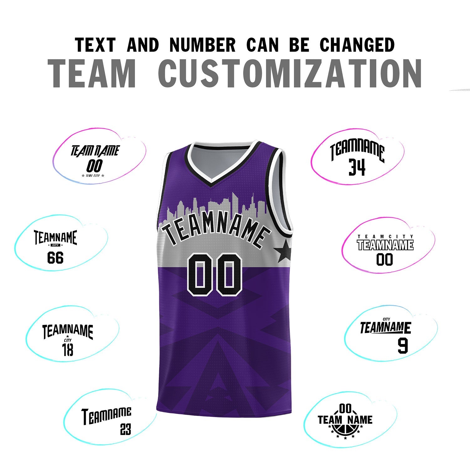 Custom Purple Personalized City Silhouette Pattern Sports Uniform Basketball Jersey