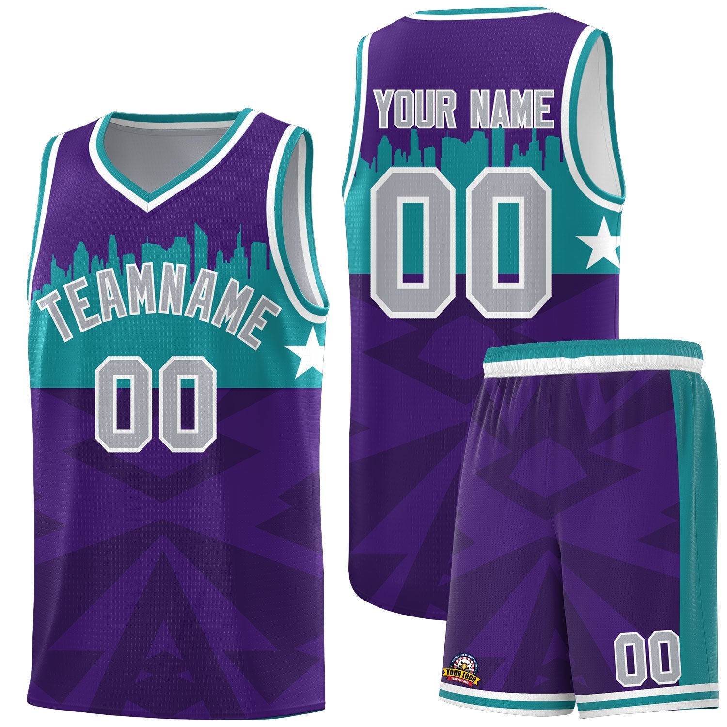 Custom Purple Personalized City Silhouette Pattern Sports Uniform Basketball Jersey