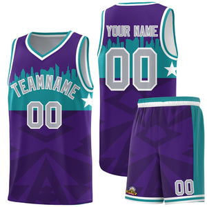 Custom Purple Personalized City Silhouette Pattern Sports Uniform Basketball Jersey