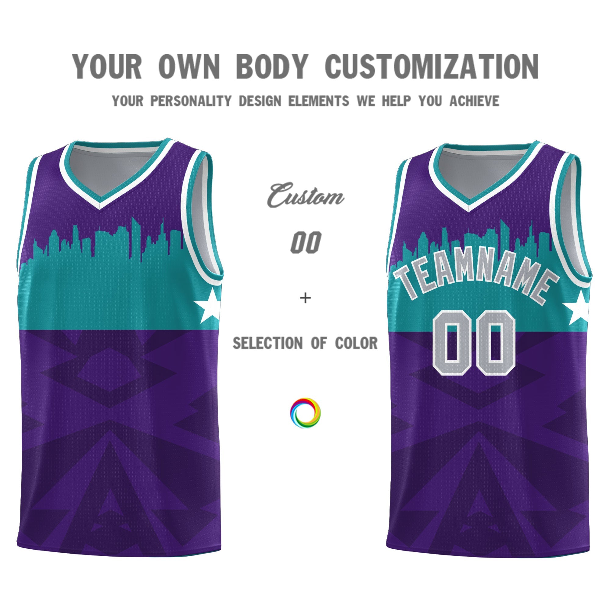 Custom Purple Personalized City Silhouette Pattern Sports Uniform Basketball Jersey