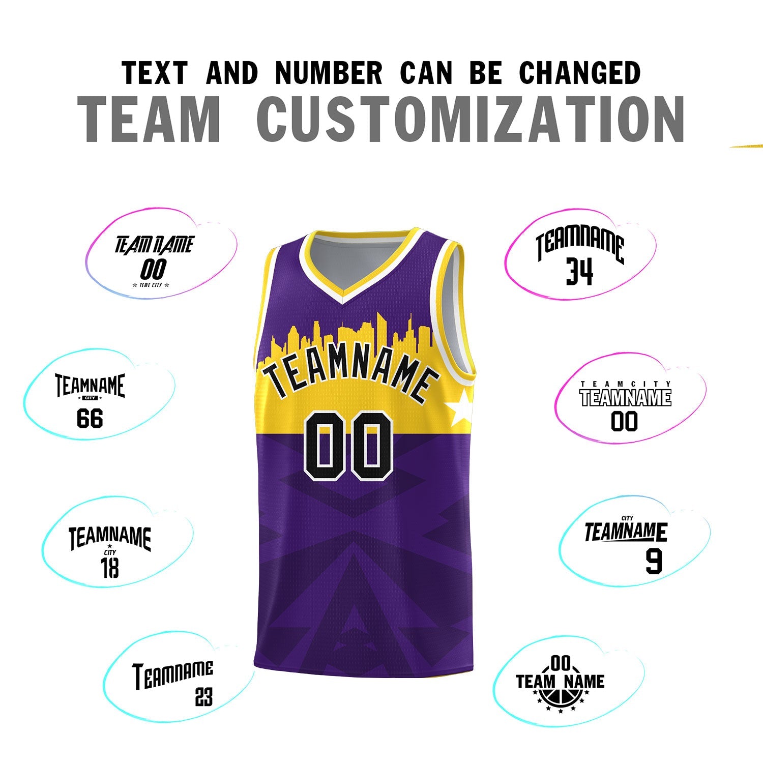 Custom Purple Personalized City Silhouette Pattern Sports Uniform Basketball Jersey