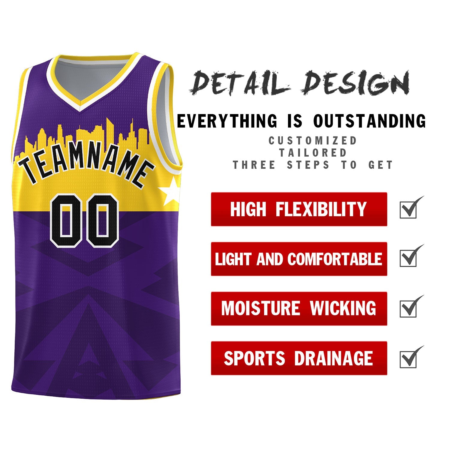 Custom Purple Personalized City Silhouette Pattern Sports Uniform Basketball Jersey